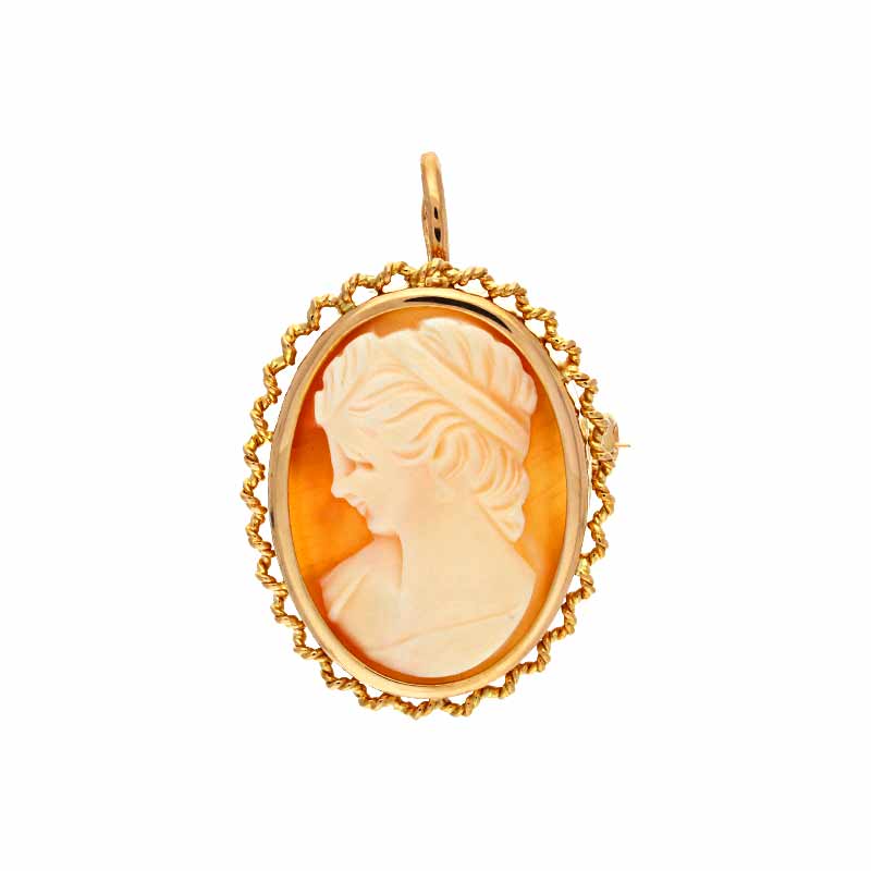 Muschelgemme-Anhänger/Brosche Rotgold