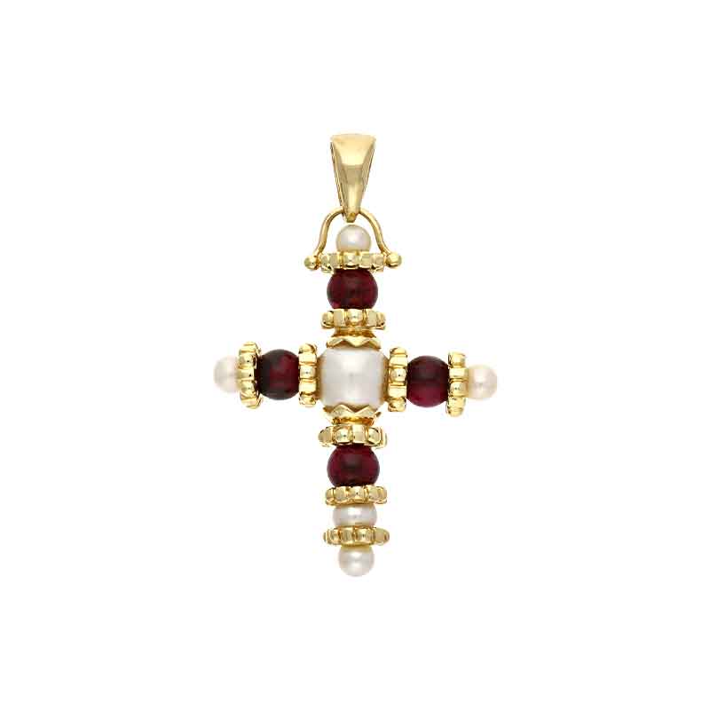 Perl-Anhänger 'Kreuz' Gelbgold